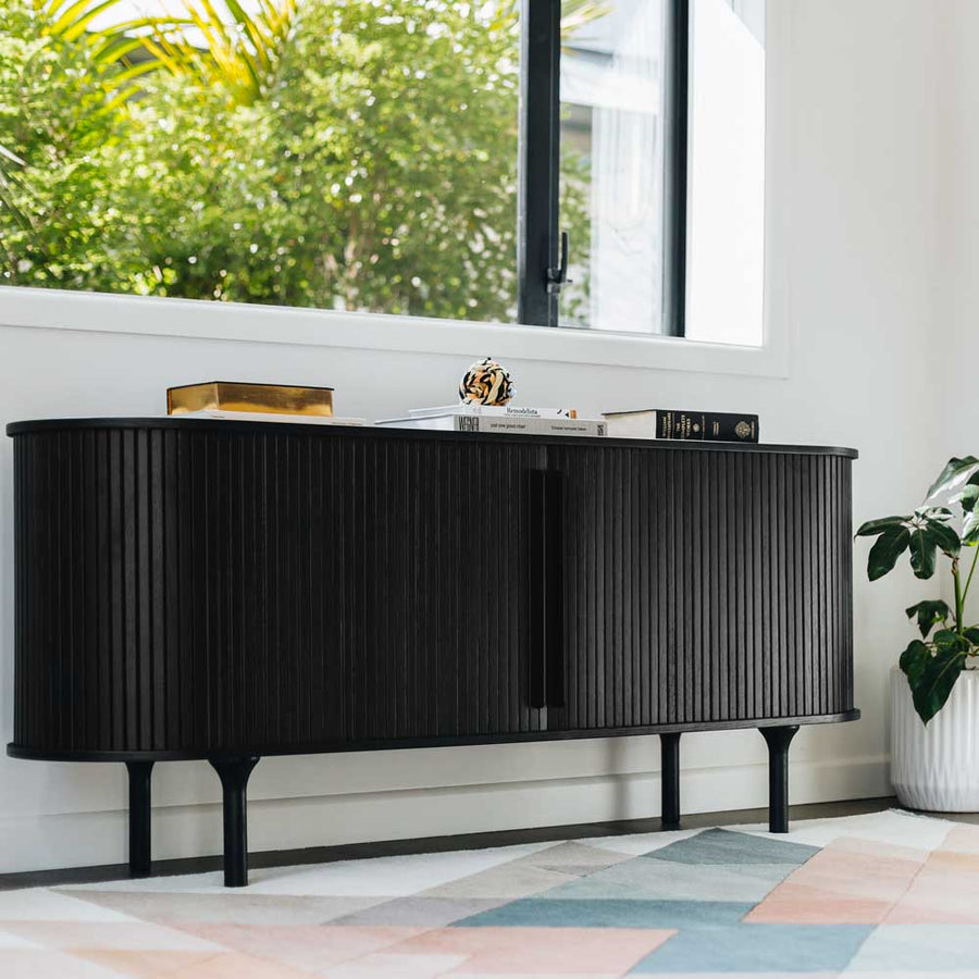 Linear Slatted Oak Sideboard - Black