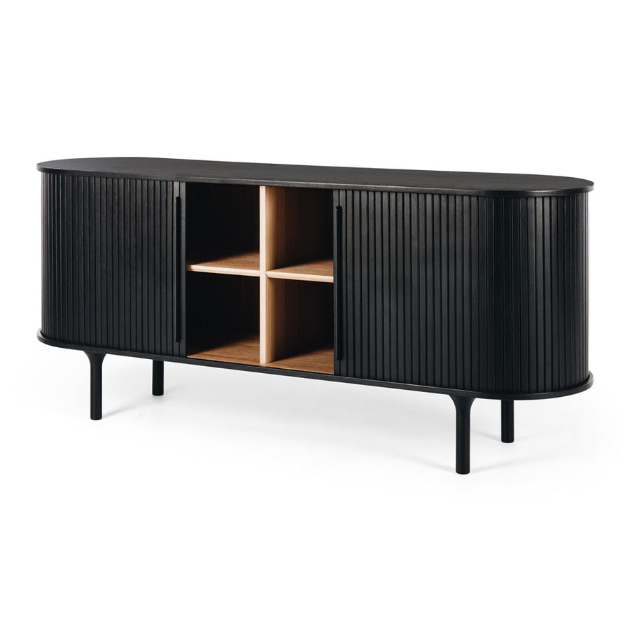 Linear Slatted Oak Sideboard - Black