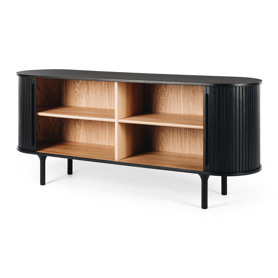 Linear Slatted Oak Sideboard - Black