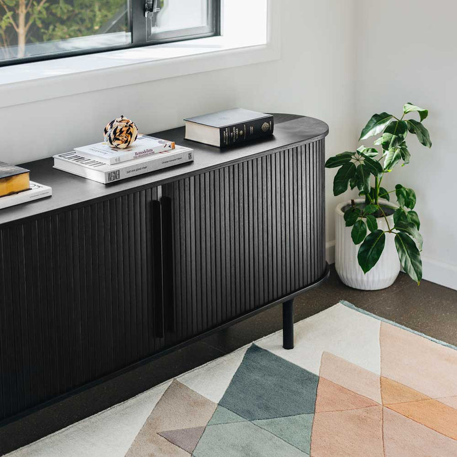 Linear Slatted Oak Sideboard - Black