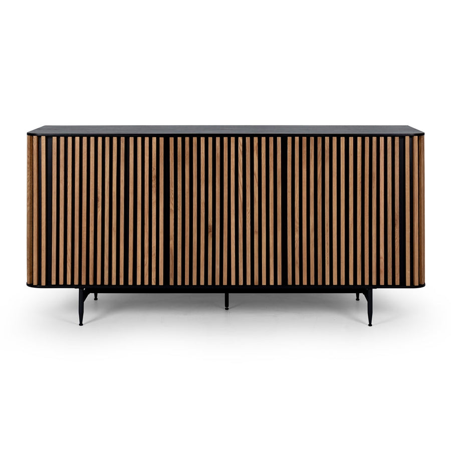 Linear Slatted Oak Sideboard - Natural & Black