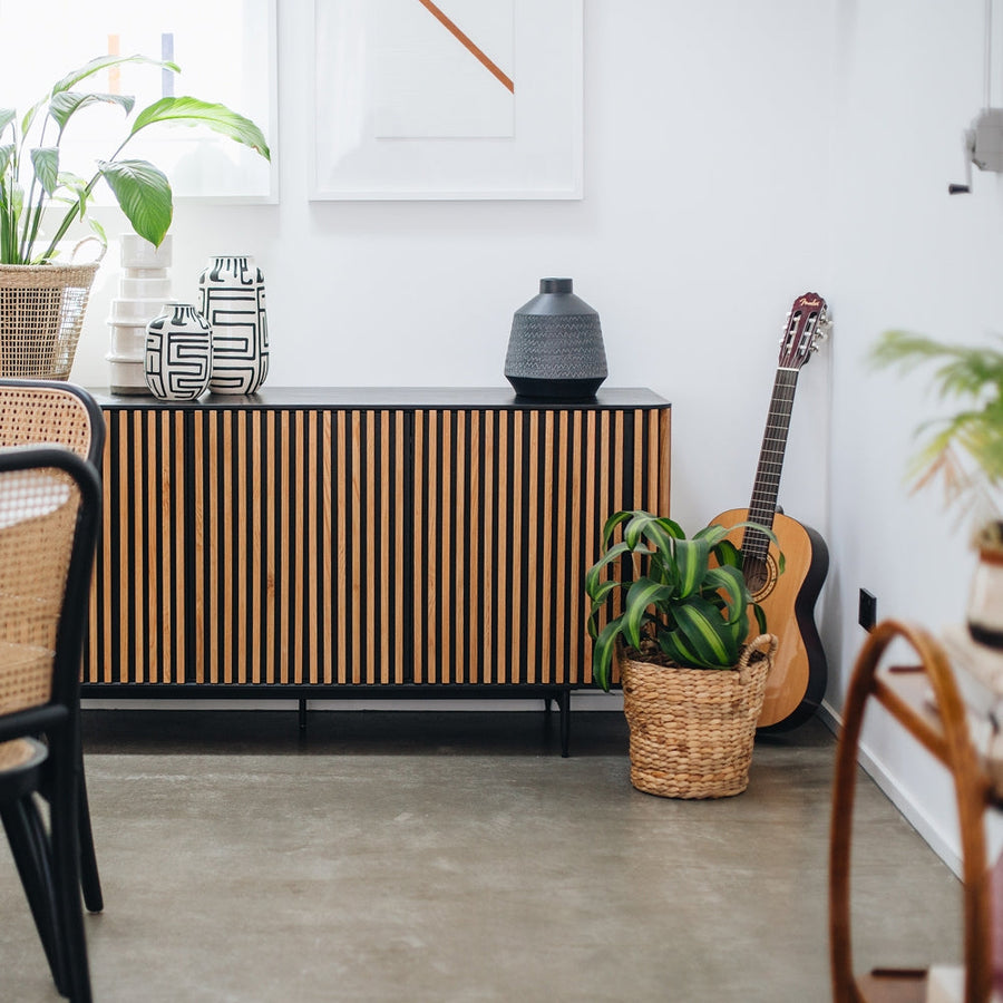 Linear Slatted Oak Sideboard - Natural & Black