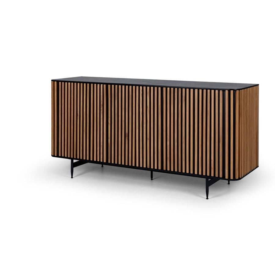 Linear Slatted Oak Sideboard - Natural & Black