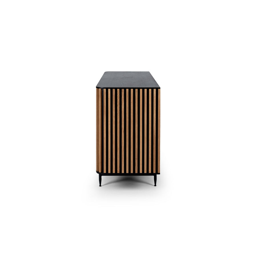 Linear Slatted Oak Sideboard - Natural & Black