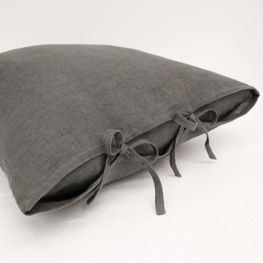 Linen Tie Cushion - Charcoal