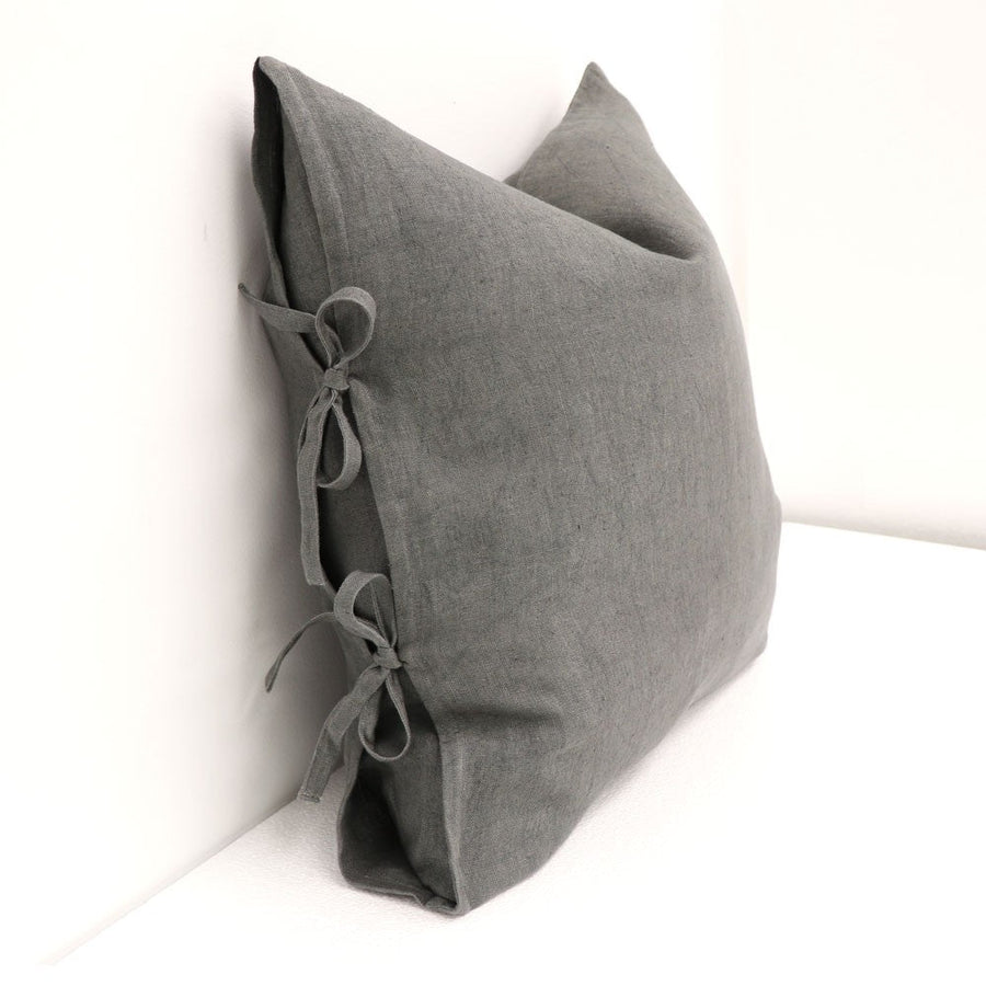 Linen Tie Cushion - Charcoal