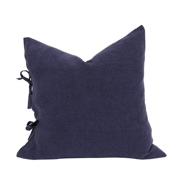 Linen Tie Cushion - Indigo