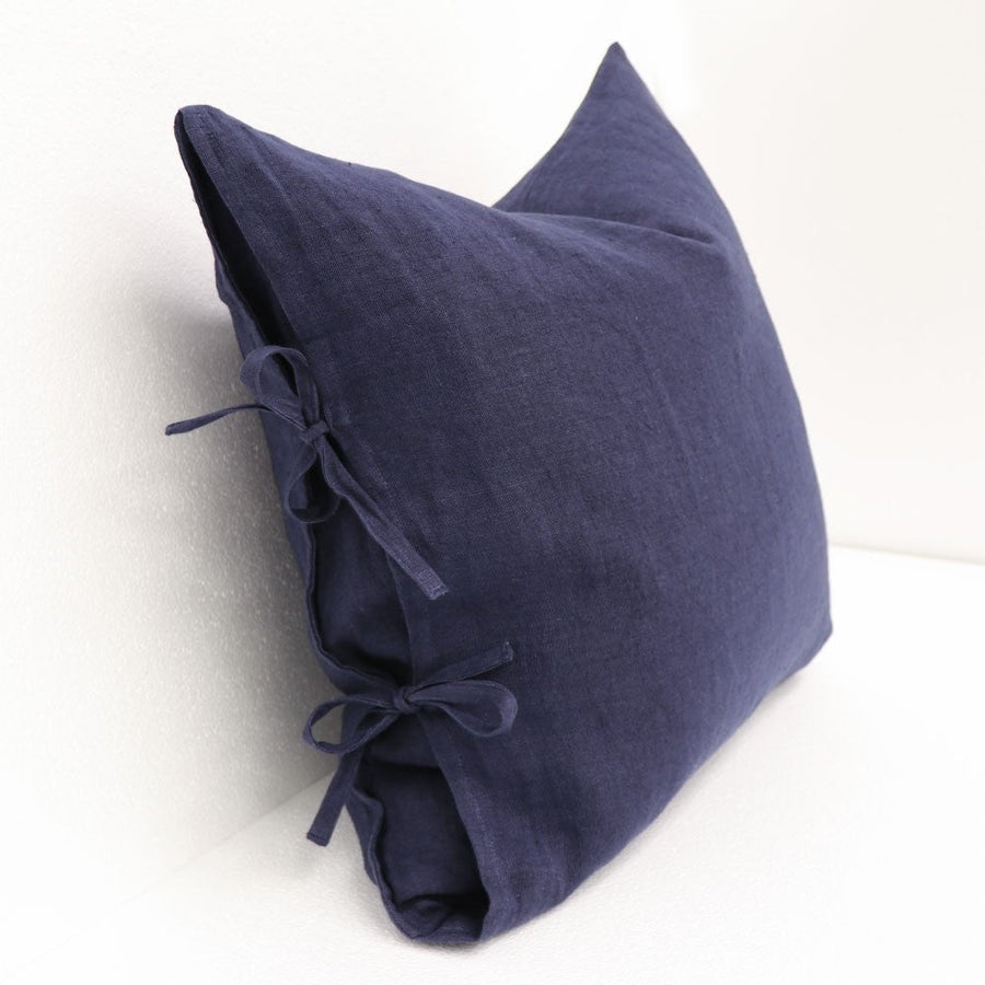 Linen Tie Cushion - Indigo