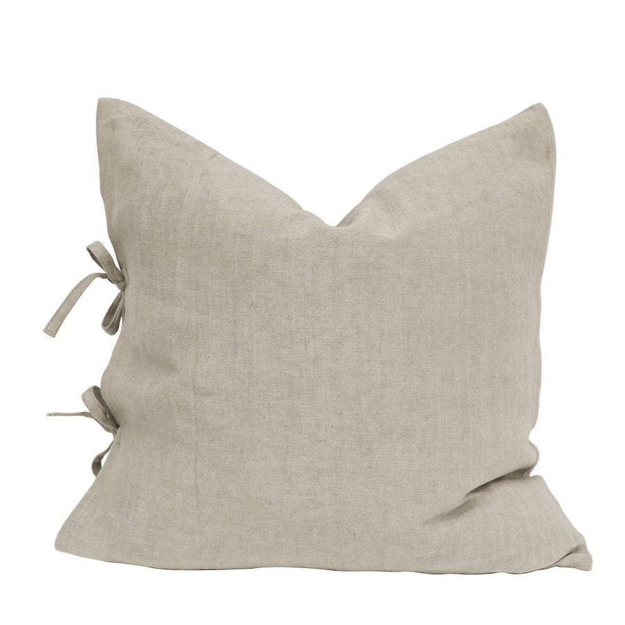 Linen Tie Cushion - Light Grey