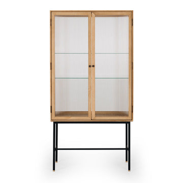 Natural Oak & Fluted Glass High Cabinet