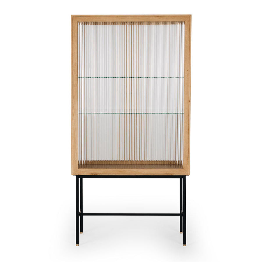 Natural Oak & Fluted Glass High Cabinet