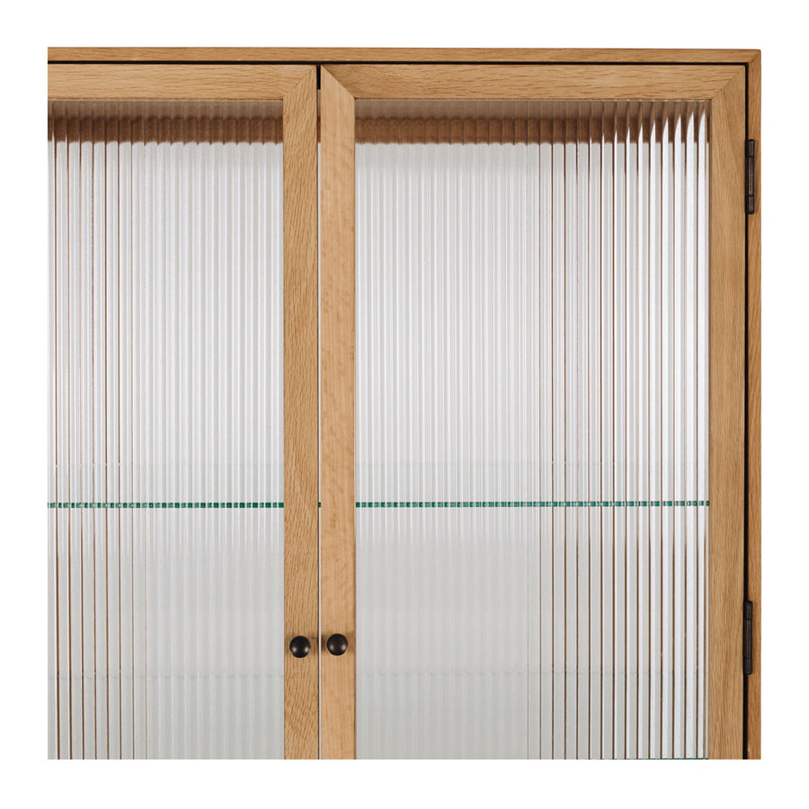 Natural Oak & Fluted Glass High Cabinet