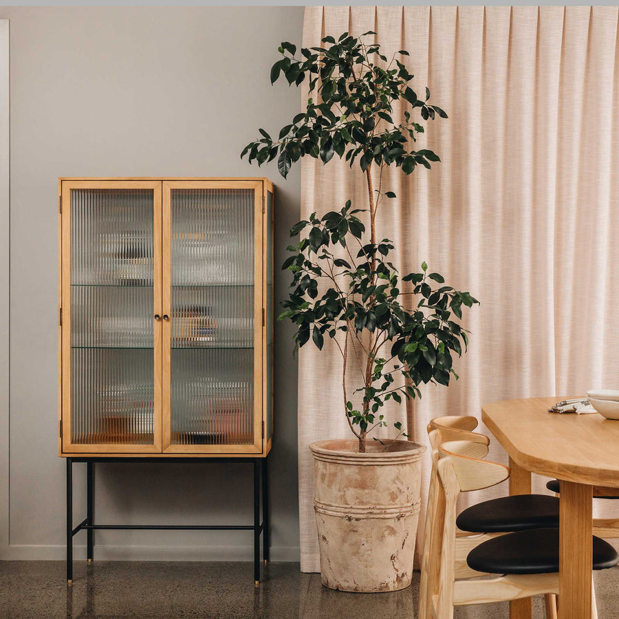 Natural Oak & Fluted Glass High Cabinet