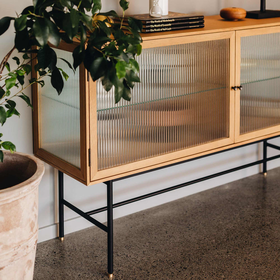 Natural Oak & Fluted Glass Sideboard