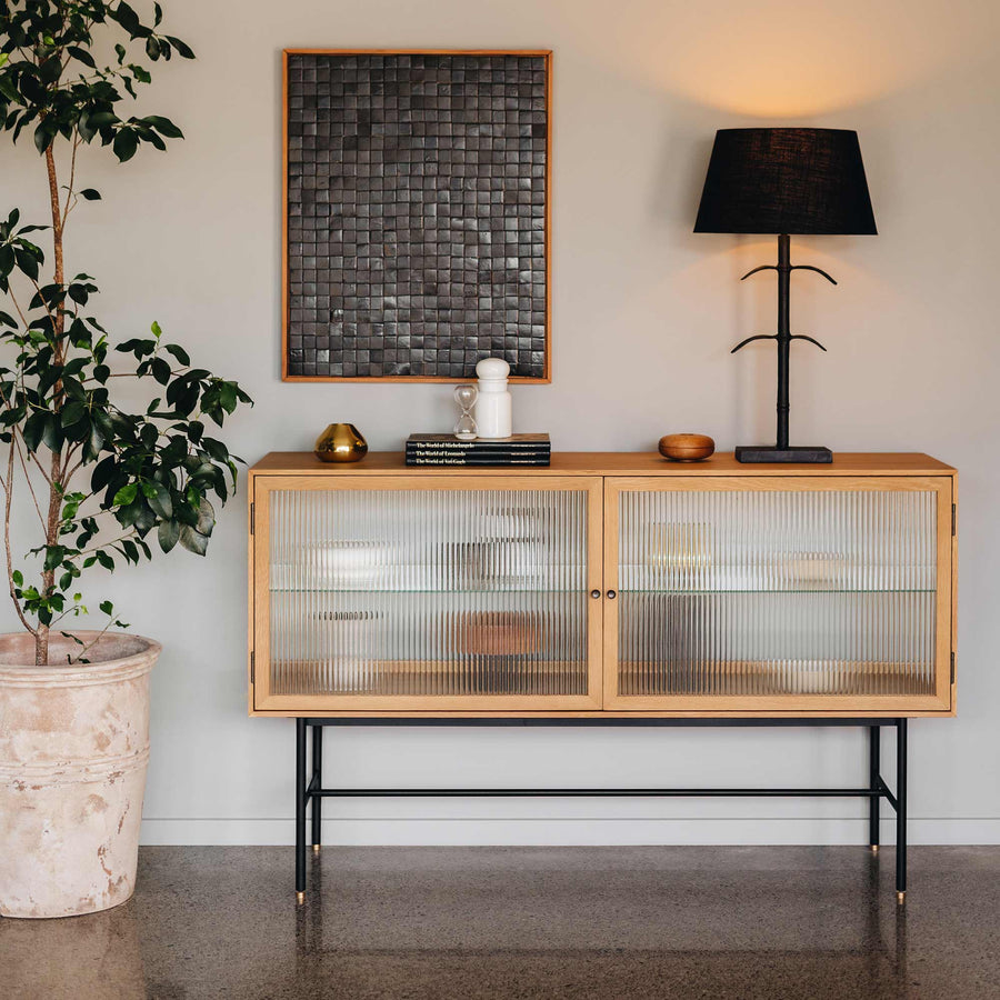 Natural Oak & Fluted Glass Sideboard