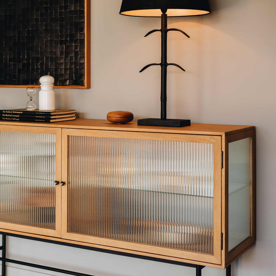 Natural Oak & Fluted Glass Sideboard