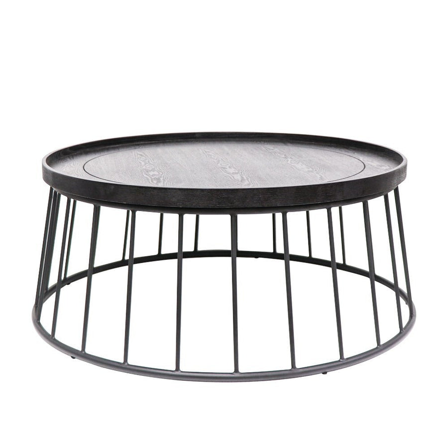 Oak & Steel Round Coffee Table - Black