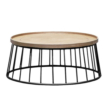 Oak & Steel Round Coffee Table - Natural & Black