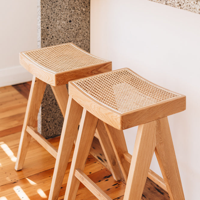 Tropical Solid Oak & Rattan Barstool - Natural