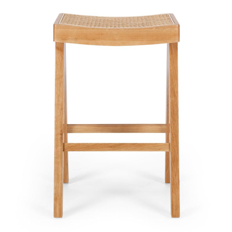 Tropical Solid Oak & Rattan Barstool - Natural