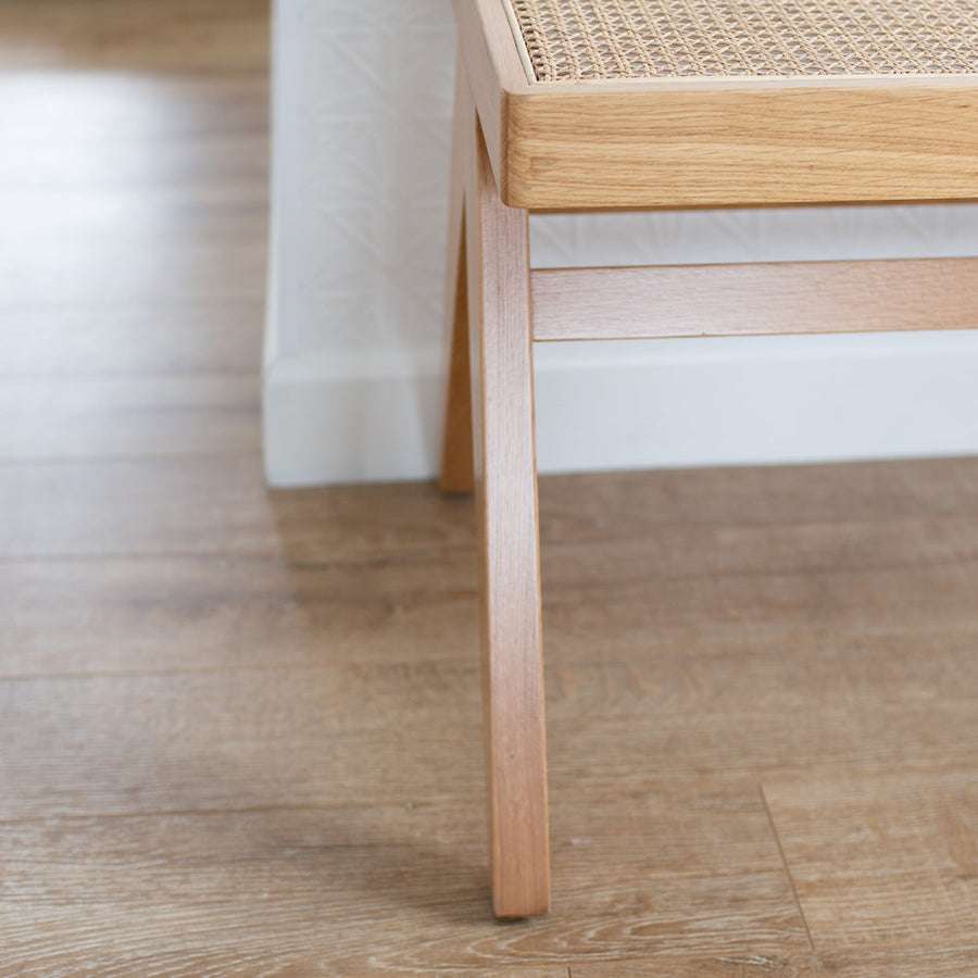 Solid Oak & Rattan Bench - Natural