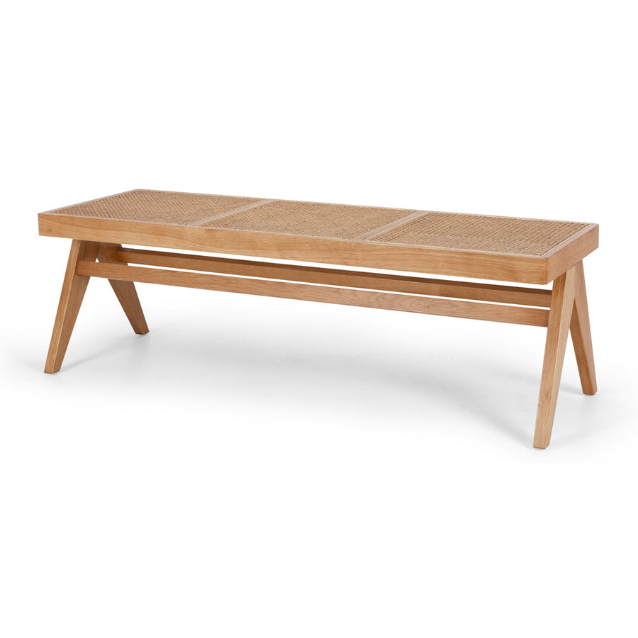 Solid Oak & Rattan Bench - Natural