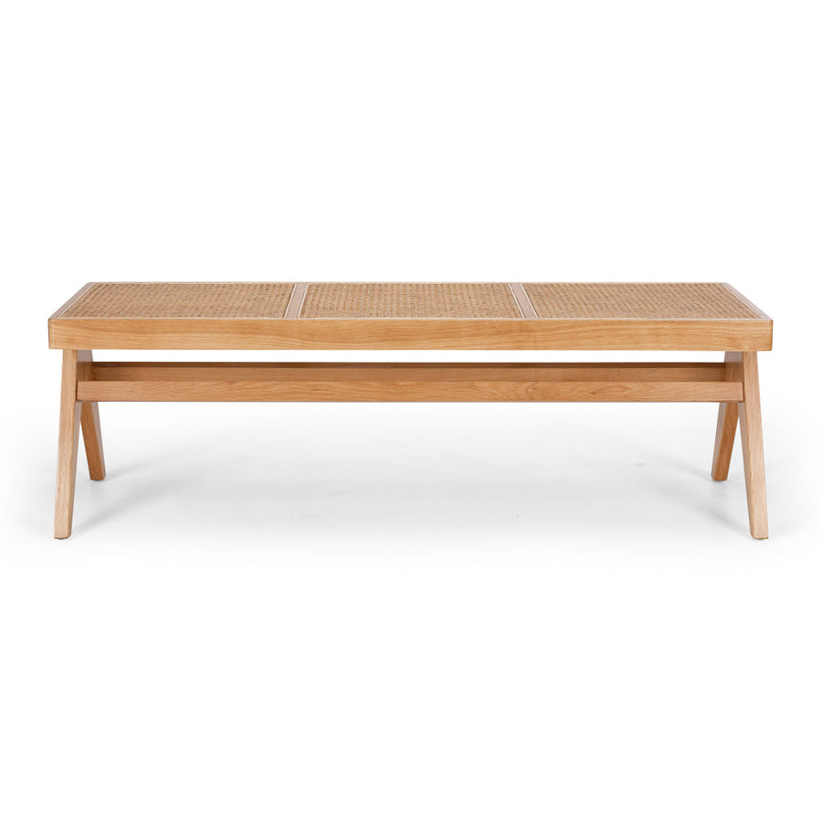 Solid Oak & Rattan Bench - Natural