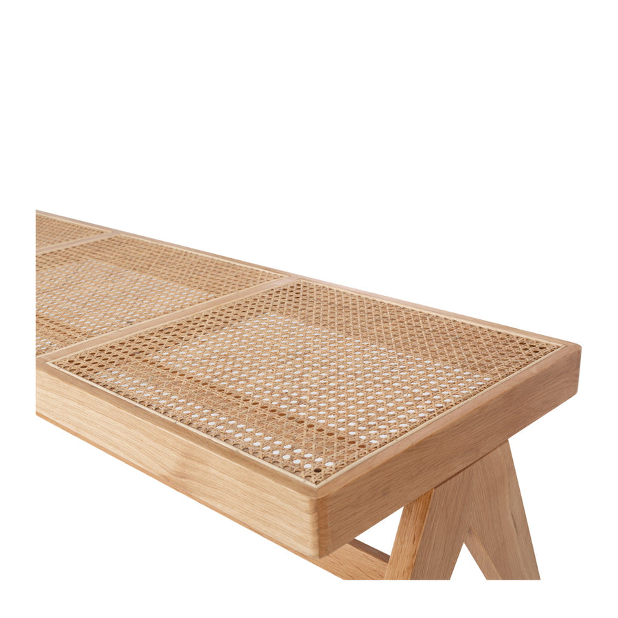 Solid Oak & Rattan Bench - Natural