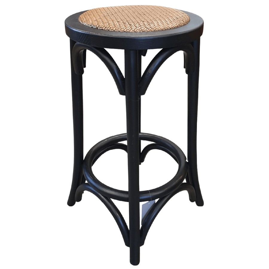 Round Black & Rattan Barstool