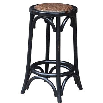 Round Black & Rattan Barstool