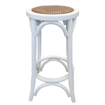 Round White & Rattan Barstool