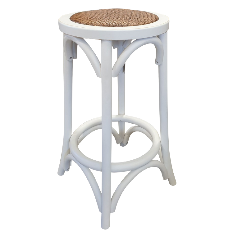 Round White & Rattan Barstool