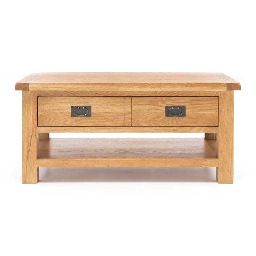 Rustic Oak Coffee Table With Drawer - Natural