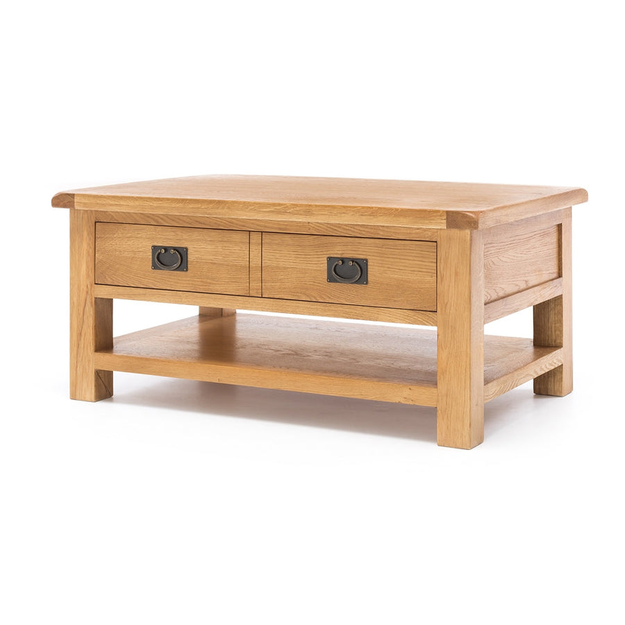 Rustic Oak Coffee Table With Drawer - Natural