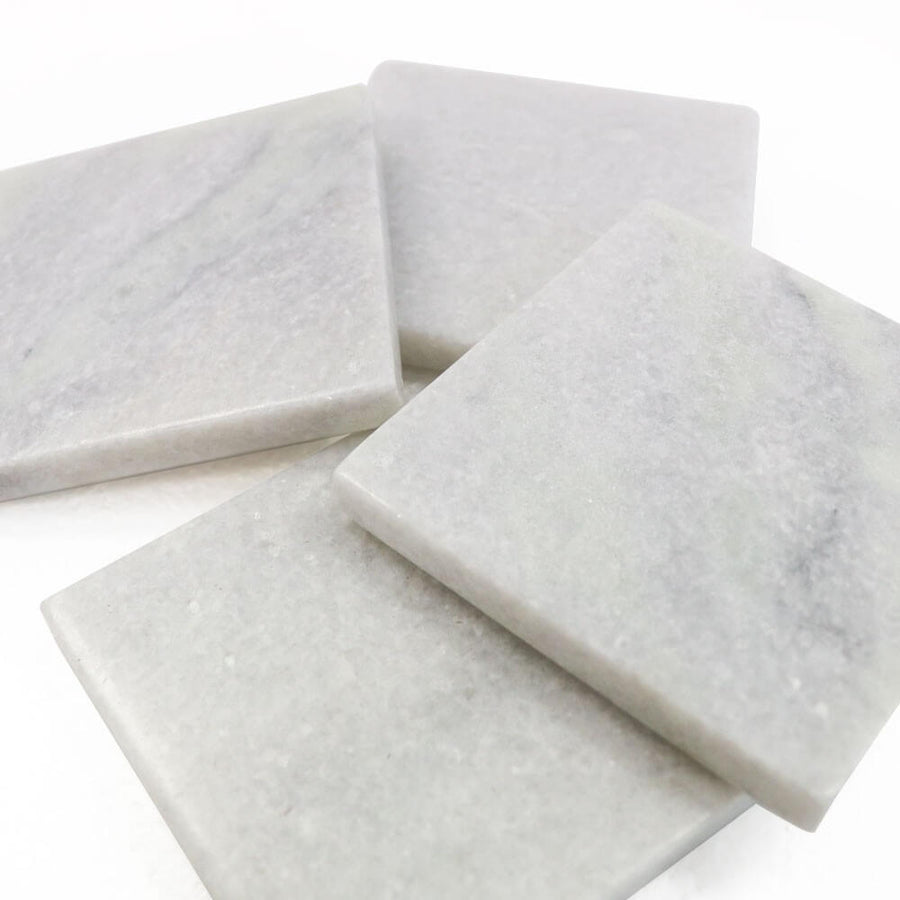 White Marble Square Coasters - Set of 4