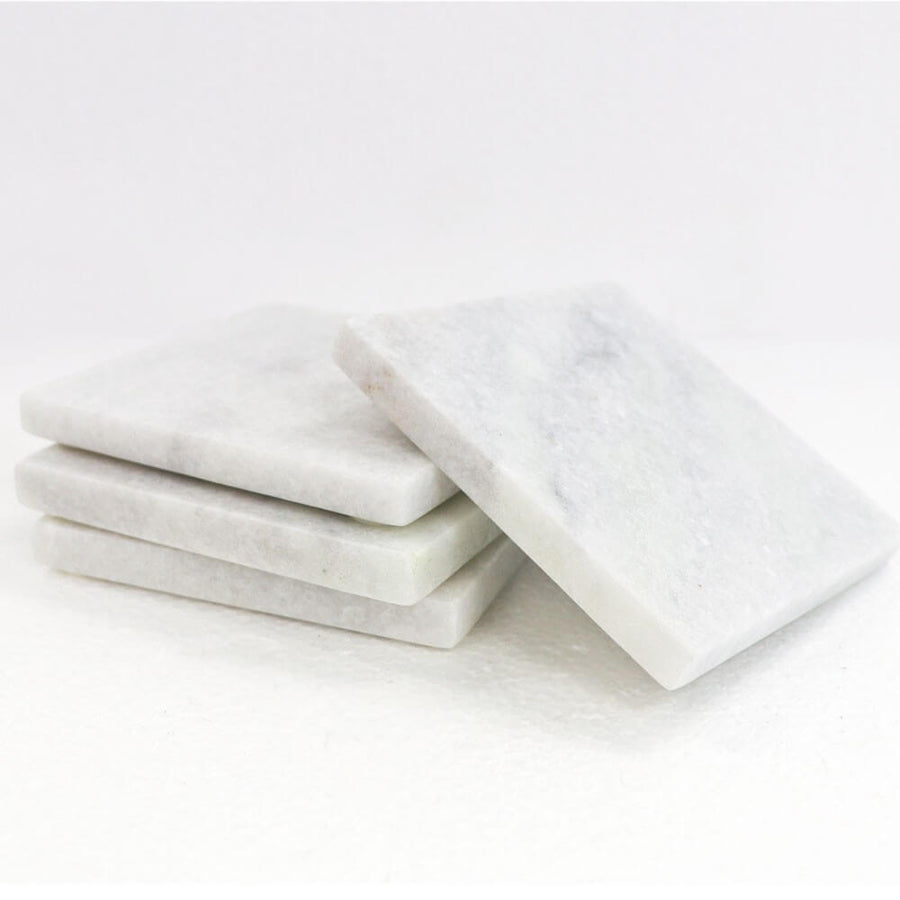 White Marble Square Coasters - Set of 4