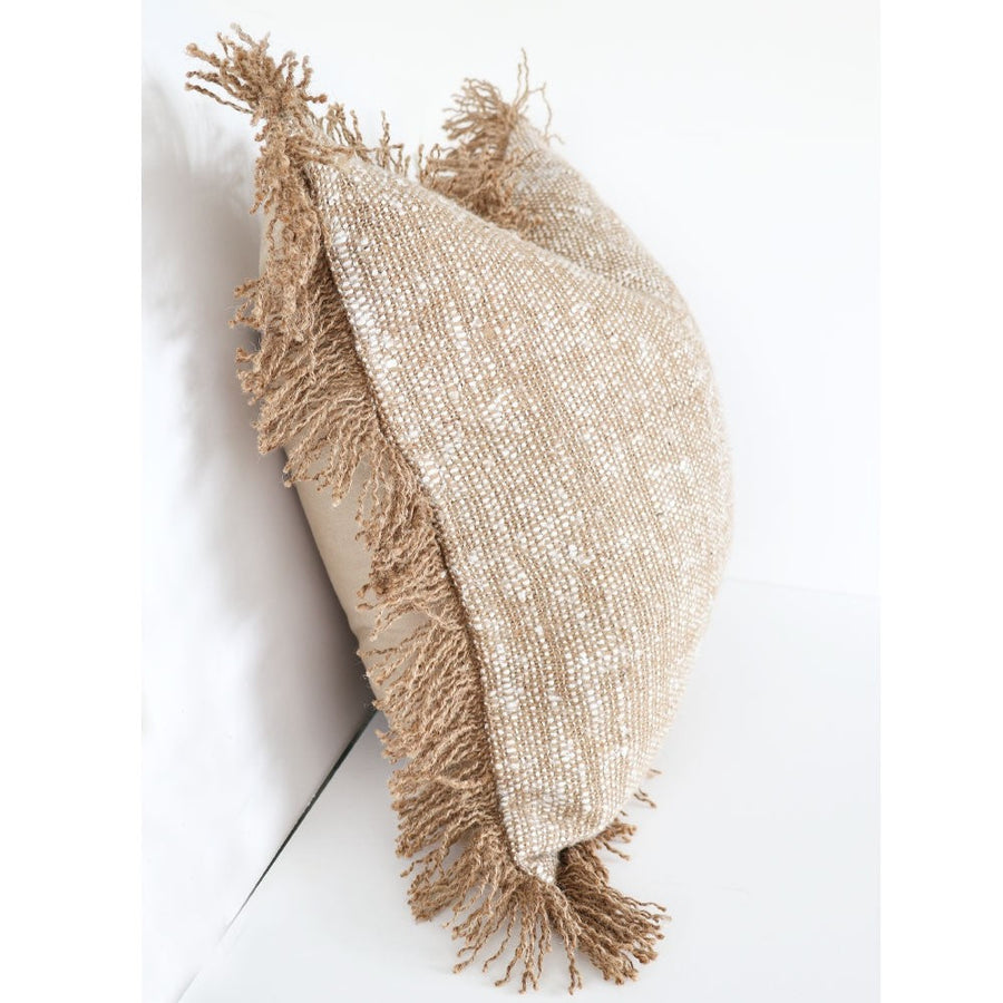 Textured Weave Tassel Cushion - Natural & Cream