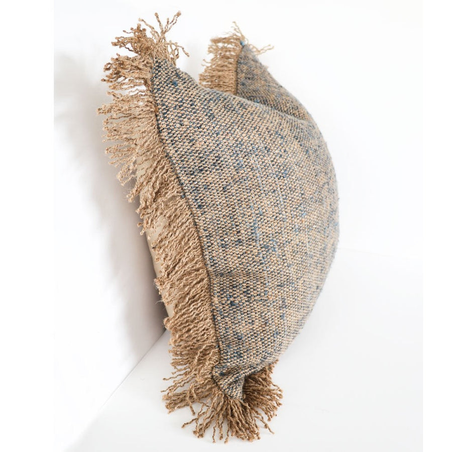 Textured Weave Tassel Cushion - Natural & Grey