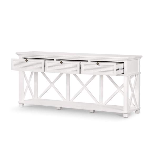 Malibu White Three Drawer Console.