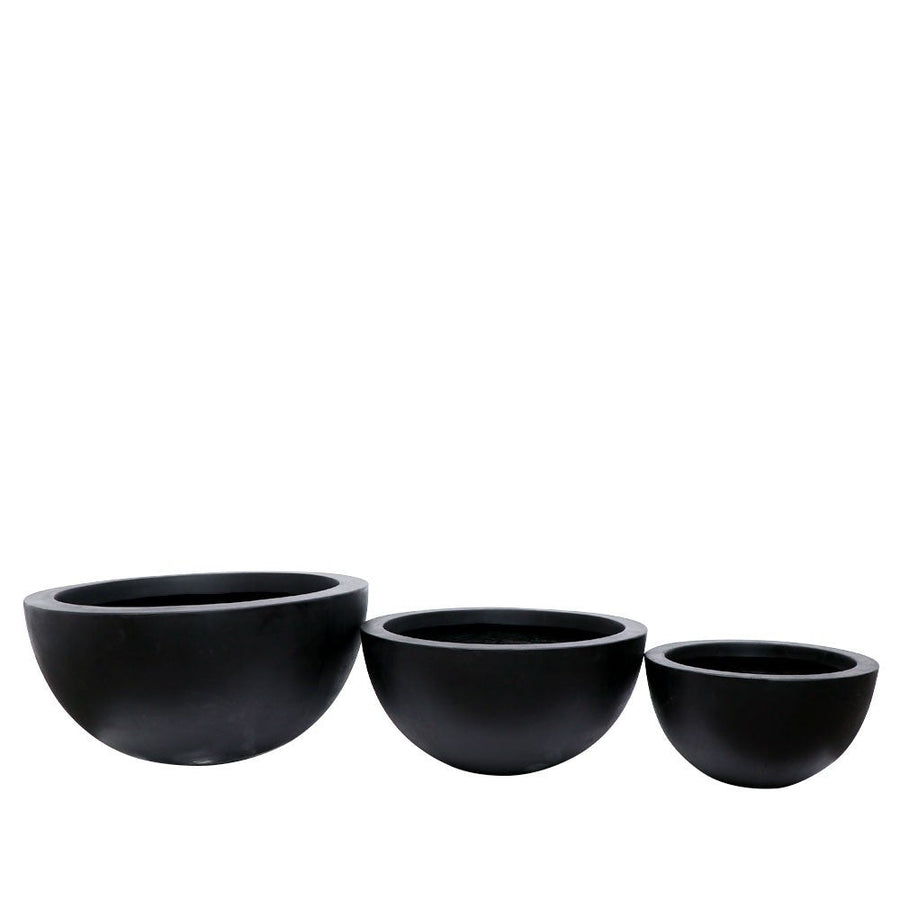 Westhampton Low Bowl Black Concrete Pot - Medium