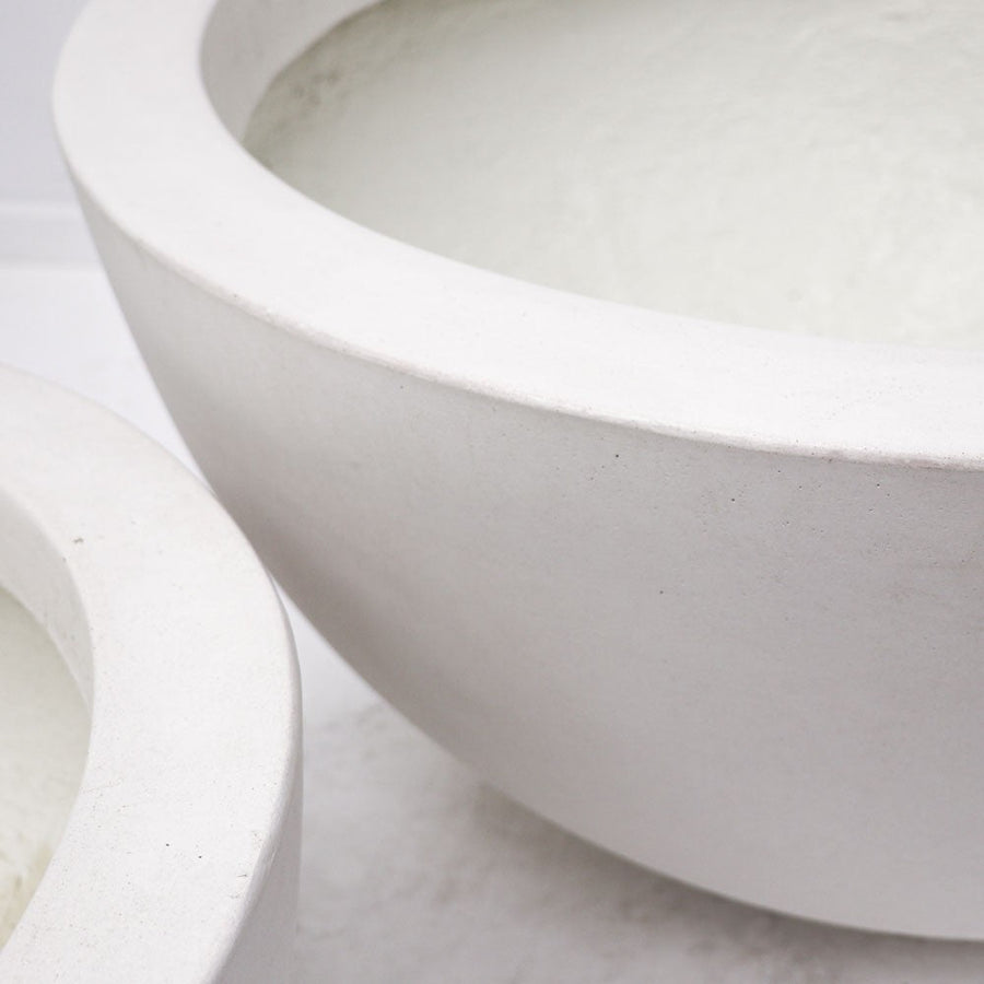 Westhampton Low Bowl White Concrete Pot - Small