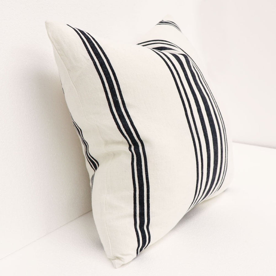 White Linen Bold Indigo Stripe Cushion