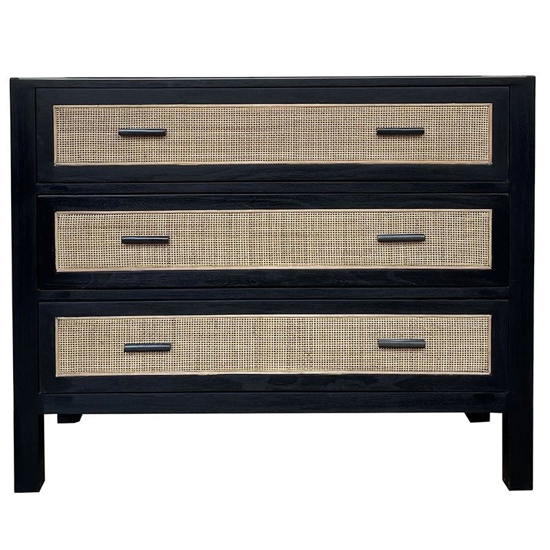 Lumsden Woven Rattan 3 Drawer Commode - Rustic Black & Natural