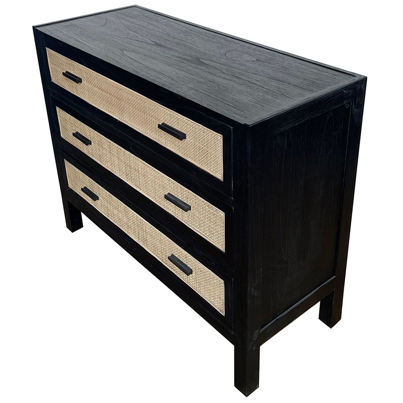 Lumsden Woven Rattan 3 Drawer Commode - Rustic Black & Natural