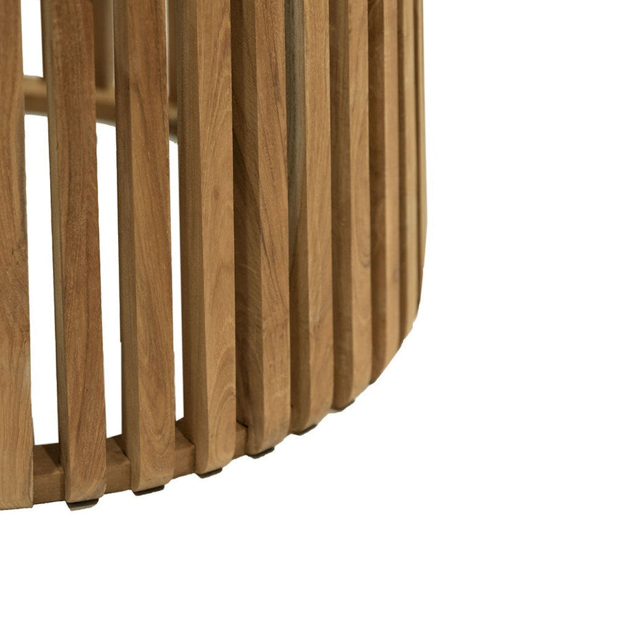 Teak & Tempered Glass Slatted Side Table - Natural