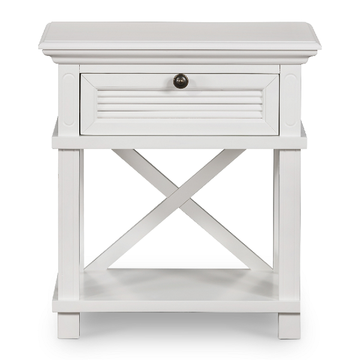 Malibu White One Drawer Bedside Table.