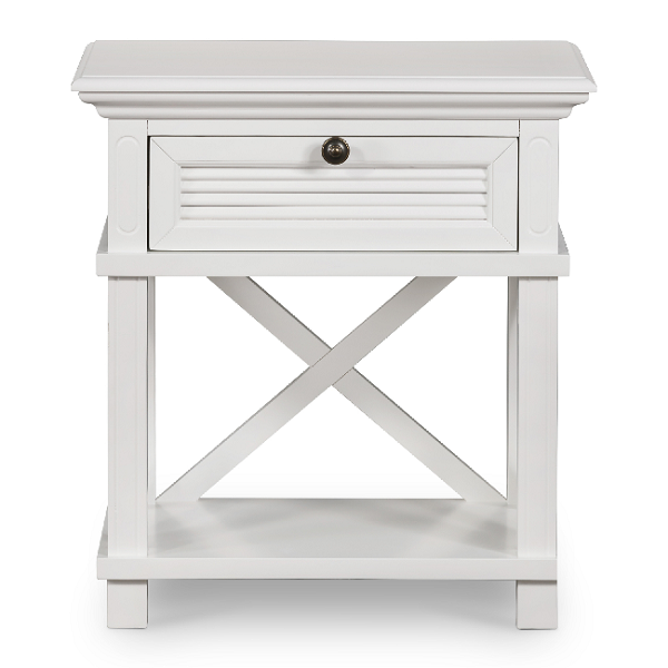 Malibu White One Drawer Bedside Table.