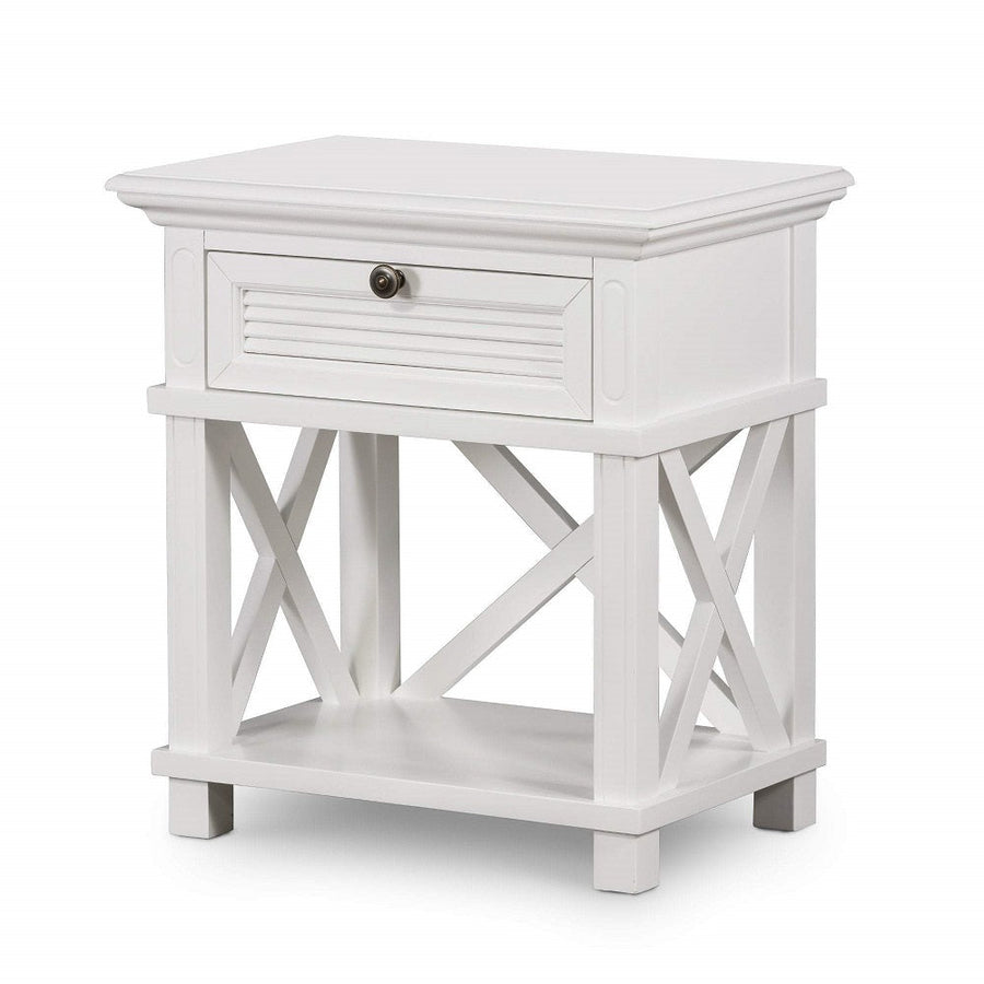 Malibu White One Drawer Bedside Table.