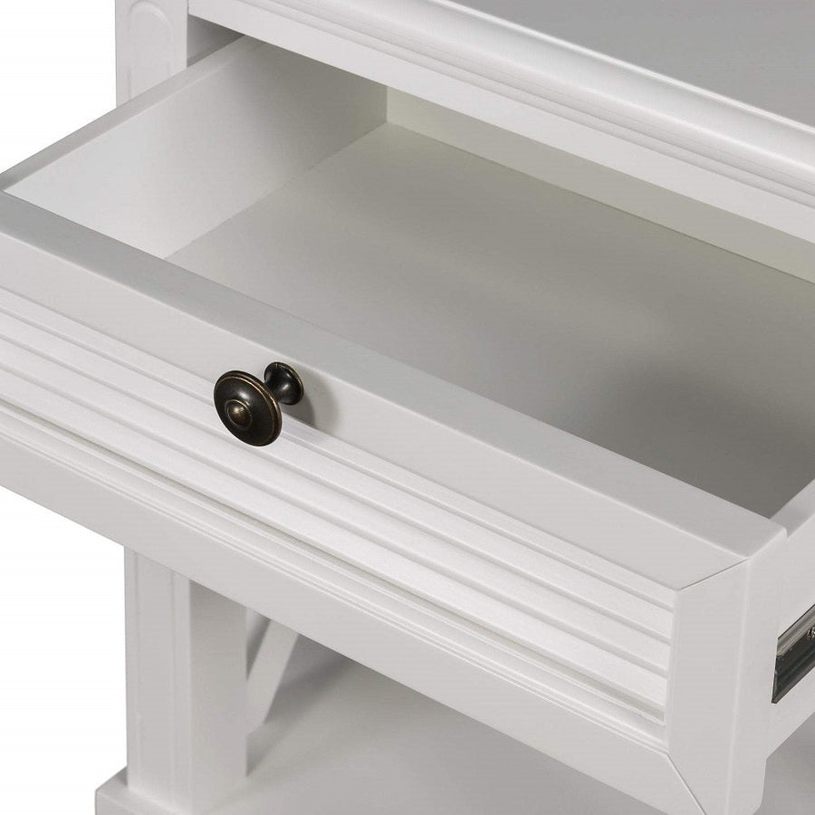 Malibu White One Drawer Bedside Table.