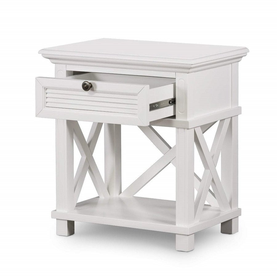 Malibu White One Drawer Bedside Table.